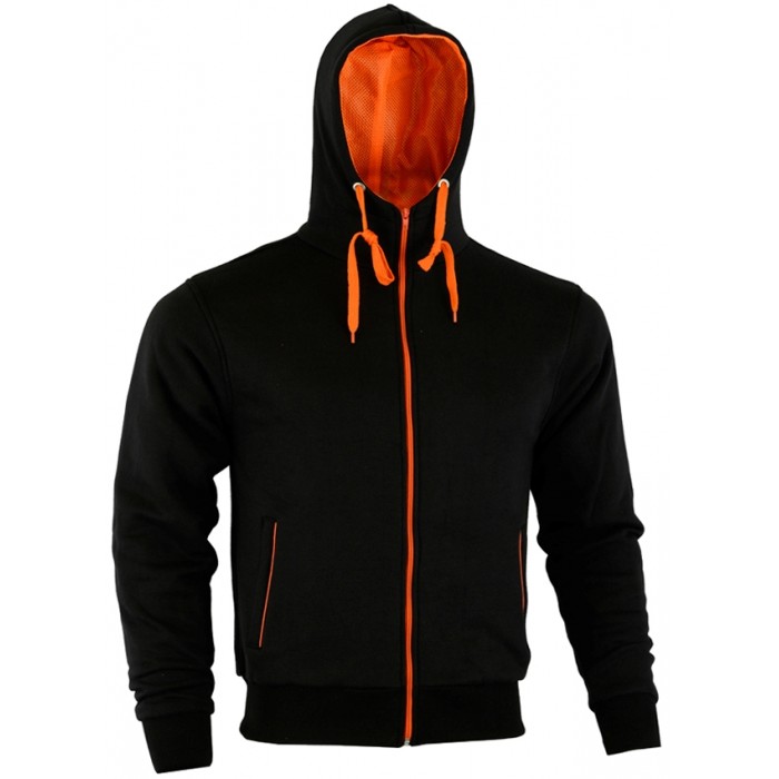 MENS ORANGE BLACK SOFT FLEECE MOTORBIKE HOODIE